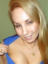 Wild mature ex girlfriend Sonya takes her blue dress off and goes for solo masturbation